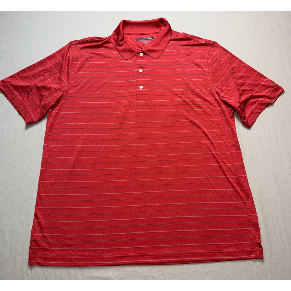 Greg Norman Play Dry Mens XL Red Striped Performance Golf Polo